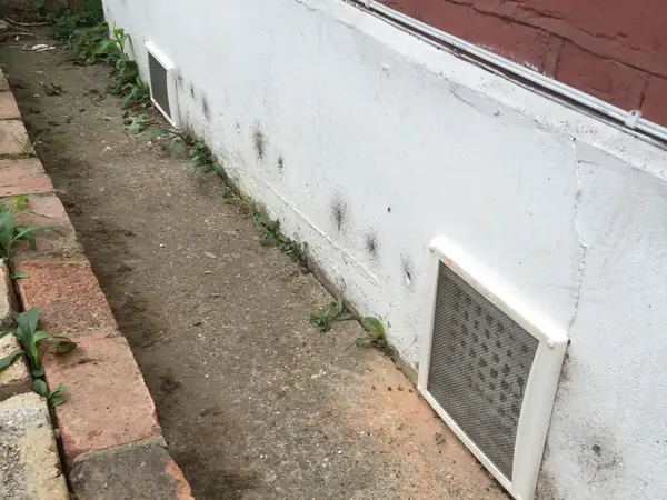 Rodent-proof mesh cover fitted over an air brick